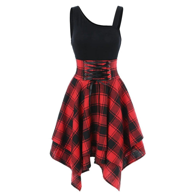 Euphoria Asymmetric Plaid Mini Dress