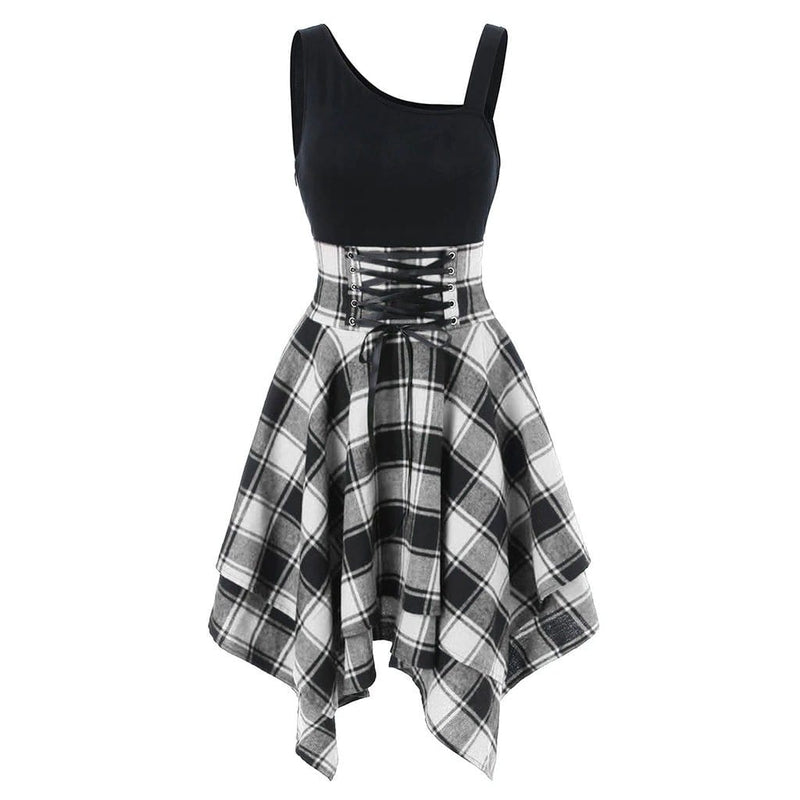 Euphoria Asymmetric Plaid Mini Dress