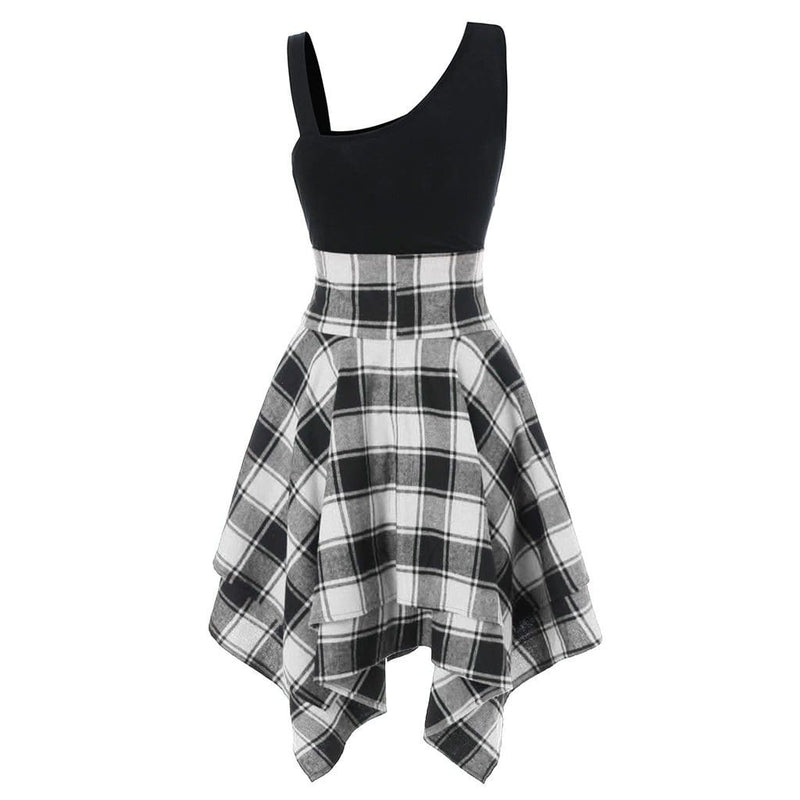 Euphoria Asymmetric Plaid Mini Dress