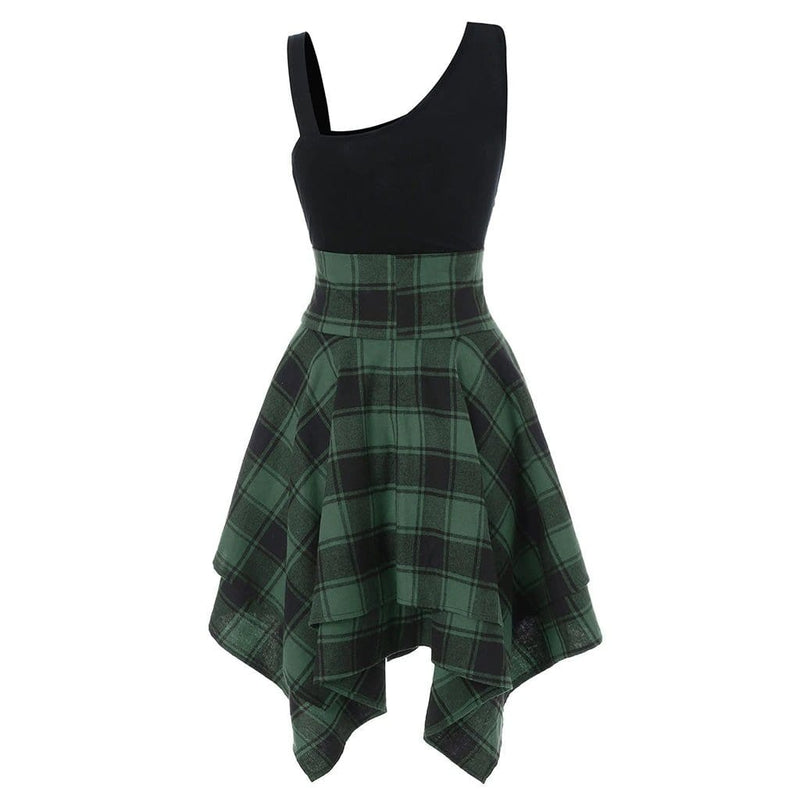 Euphoria Asymmetric Plaid Mini Dress