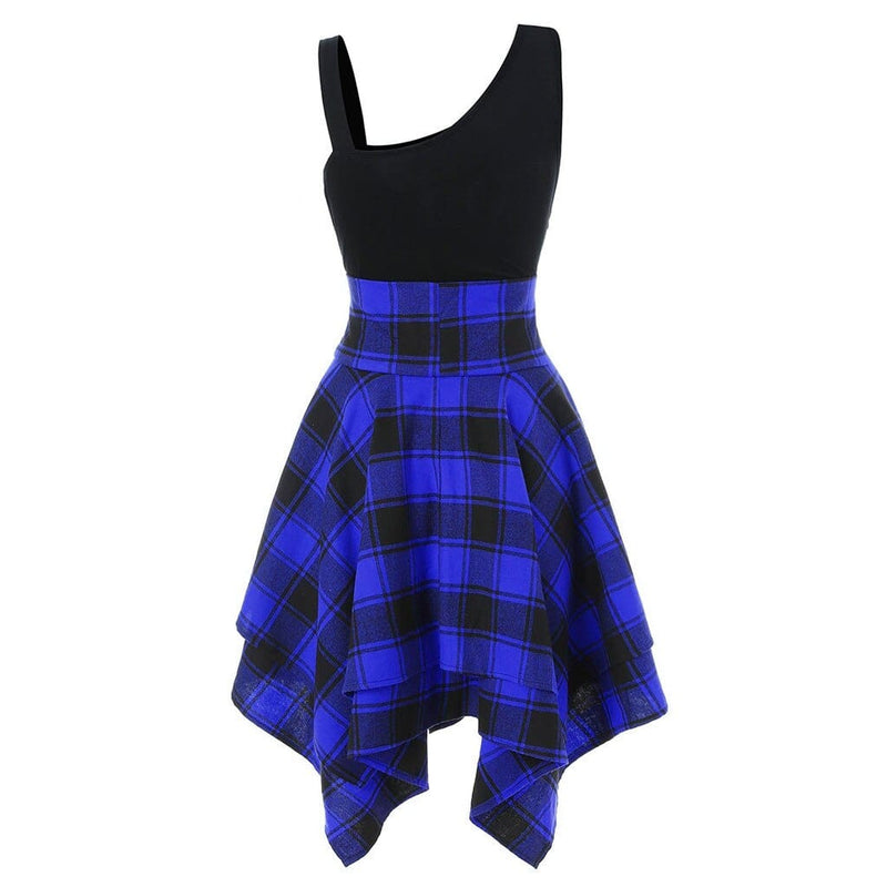 Euphoria Asymmetric Plaid Mini Dress