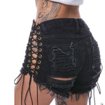 Lace Up Torn Black Short