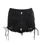 Lace Up Torn Black Short