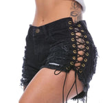 Lace Up Torn Black Short